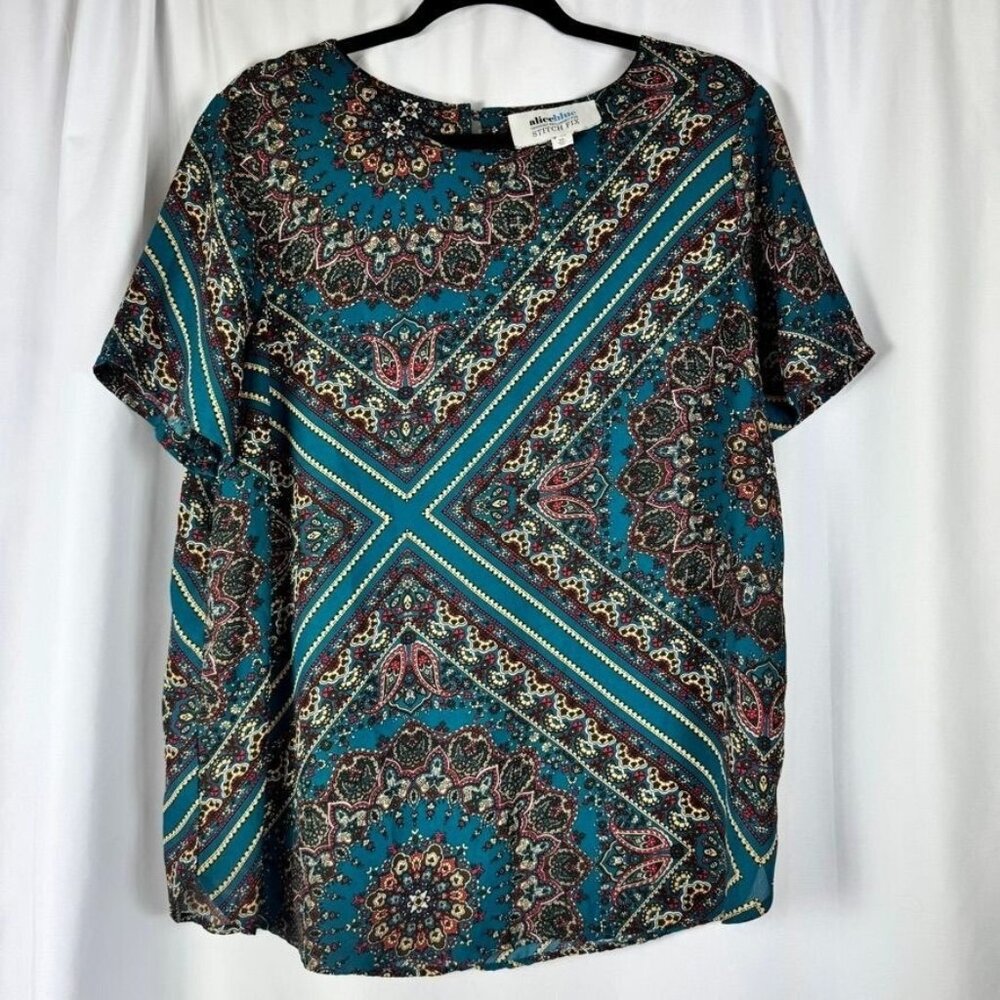 Alice Blue Stitch Fix Boho Handkerchief Print Blouse Paisley Boxy Colorful XL